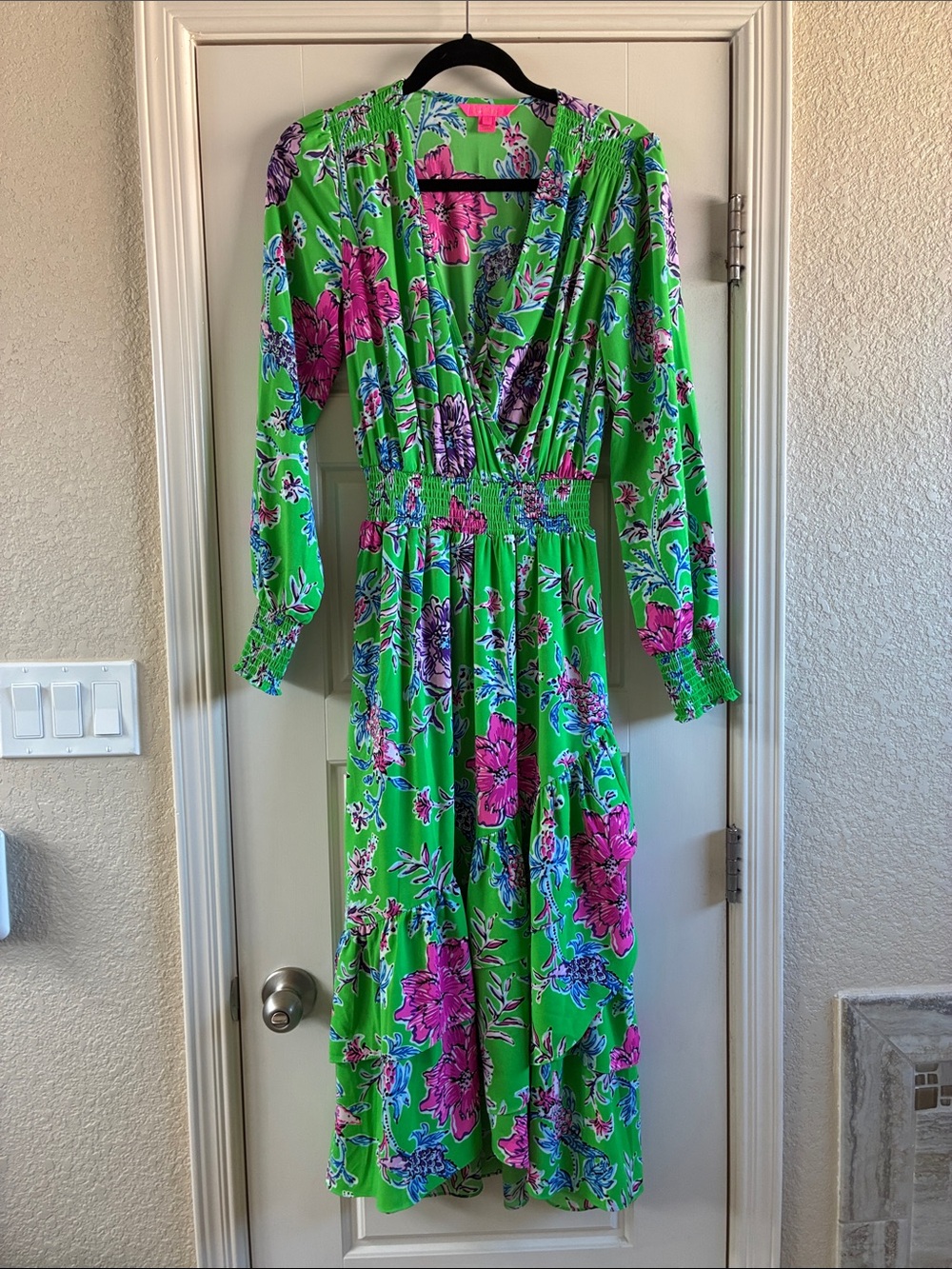 Lilly Pulitzer Green Maxi Dress with Pink & Purple Floral Print